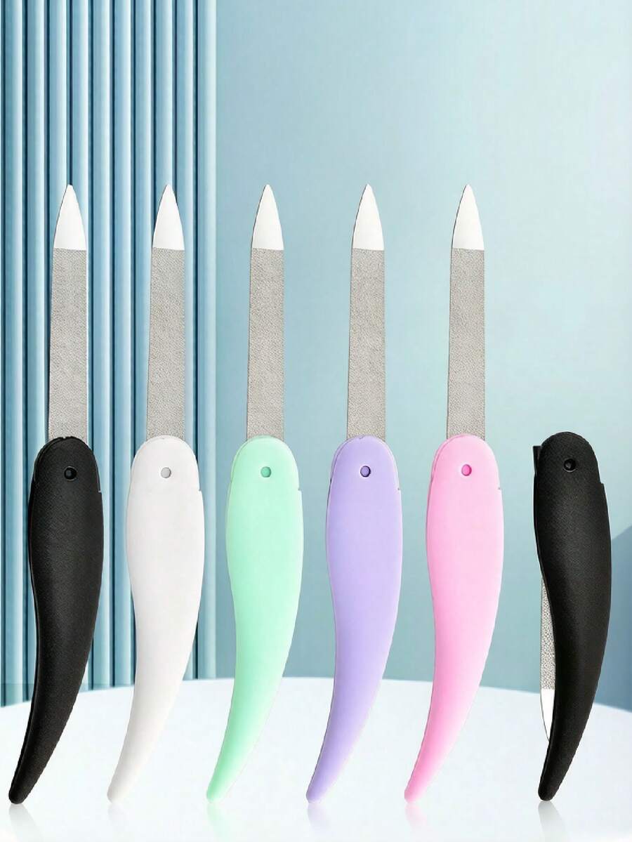 1 pieza Lima de uñas plegable, lima de uñas lavada y pulida, herramienta para uñas de plástico ABS con doble cara esmerilada