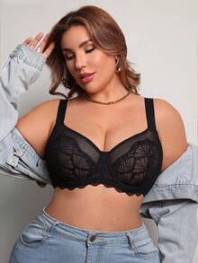 Plus Size Women's Sheer Lace Underwire Bra - Comfortable & Breathable, Full Support, Adjustable Straps - Black - View 7