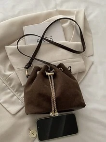 2026 Women's Drawstring Bucket Bag, Large Capacity, Chain Strap Crossbody Bag, Niche Design - Coffee - View 10