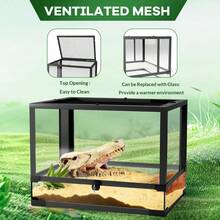 Terrario de cristal para reptiles: puertas delanteras con cerradura, ventilación superior y lateral, fácil de montar y limpiar. Perfecto para lagartos, serpientes, caracoles, tarántulas e insectos. - Azul Marino - Ver 5