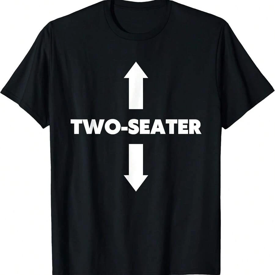 Two Seater With Arrows Pointing Up & Down Funny Adult Humor T-Shirt - Black - View 1