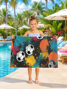 1pc Splatter Paint Football Pattern Kids Beach Towel, Super Absorbent Oversized Beach Blanket, Suitable For Travel, Swimming Pool, Diving, Surfing, Yoga, Camping, Available In Multiple Sizes, Beach Accessories - Multicolor - View 8