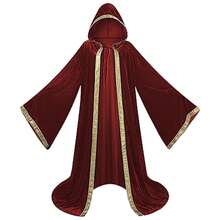 COS Cosplay Cape For Halloween Show, Role-Playing Costume, Performance Cape - Burgundy Velvet Cape With Printed Trim - View 4
