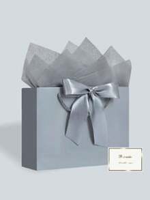 4pcs/Set Champagne & Silver Gray Gift Bag Set, Including 1 Gift Bag, 1 Tissue Paper, 1 Bow, 1 Card, 3 Sizes With Ribbons, Suitable For Wedding, Birthday, Party, Thanksgiving, Anniversary, Valentine's Day, Celebration - Multicolor - View 14