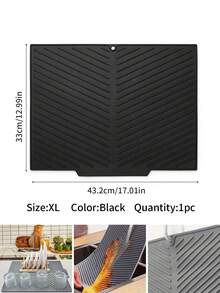 1 Pc Silicone Dish Drying Mat - Foldable, Heat-Resistant, Multi-Purpose Kitchen Draining Pad, Suitable For Dishes And Utensils,Non-Slip Kitchen Mats For Sink Side, Natural And Hygienic Kitchen Essential For Home And Kitchen Room Decor, Part Of Your Cozy Fall& Winter Styles And Christmas Decorations - Dark Grey - View 32