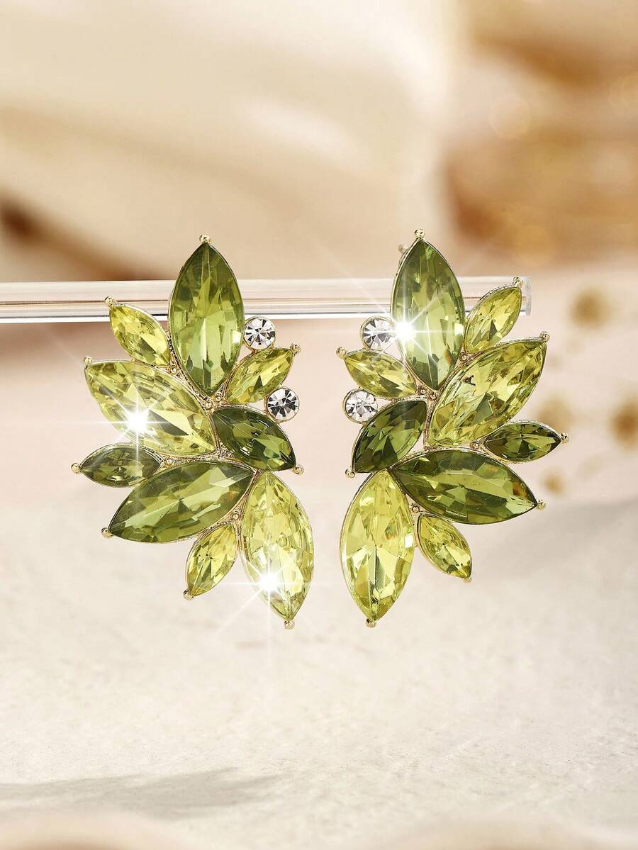 1 Pair Bohemian Alloy Rhinestone Inlaid Fashion Versatile Elegant High-End Luxury Exaggerated Earrings For Women - Mixed Green - View 1