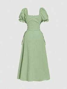 MOD Women's Short Sleeve Square Neck Ruched Bust Floral Print Mid-Length Dress - 綠色 - 查看 5