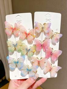 Juego de 2 piezas de pinzas para el cabello con mariposas brillantes, mariposas de strass multicolor móviles, estructura de red y aleación (color aleatorio) - Multicolor - Ver 4