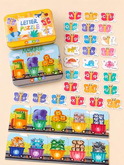 Early Childhood Educational Alphabet And Number Puzzle Toys, Featuring Various Animal Designs. These Adorable Shapes Can Stimulate Children's Curiosity And Help Develop Their Fine Motor And Cognitive Skills. Ideal As Birthday, Holiday, Children's Day, Christmas, And Graduation Gifts For Boys And Girls, Comes With Themed Storage Box.