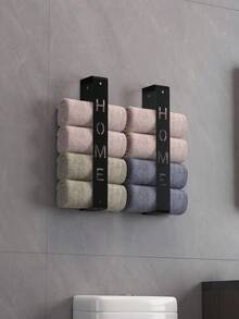 Towel Bar Roll, Bathroom Towel Rack, Wall-Mounted Metal Bathroom Shelf, Compact Bathroom Towel Rack, Wall-Mounted Towel Rack, Wall-Mounted Vertical Towel Roll Storage Rack - Black - View 3