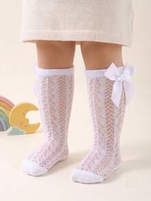 1/5 Paar Baby Schleife Dekoration Mesh Über-die-Knie Socken, weich bequem atmungsaktiv, Kleinkind Kleid Socken, Mädchen Socken, Weiß, Rot verfügbar - Weiss - Übersicht 3