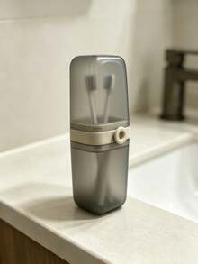 1pc/2pcs Toothbrush Holder Cup, Luxury Travel Storage Box, Portable Storage, Toothbrush Cup & Rinse Cup, Suitable For Bathroom, Home, Business Trip, Travel, Dorm, Camping - Brown - View 4