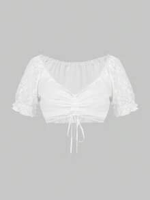 Women's Dirndl Dress Shirt For Oktoberfest White Casual Fall - White - View 2