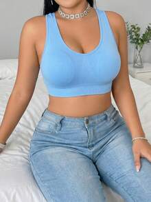 Plus Size Women's Solid Color Casual Versatile Daily Outing Top - Baby Blue - View 5