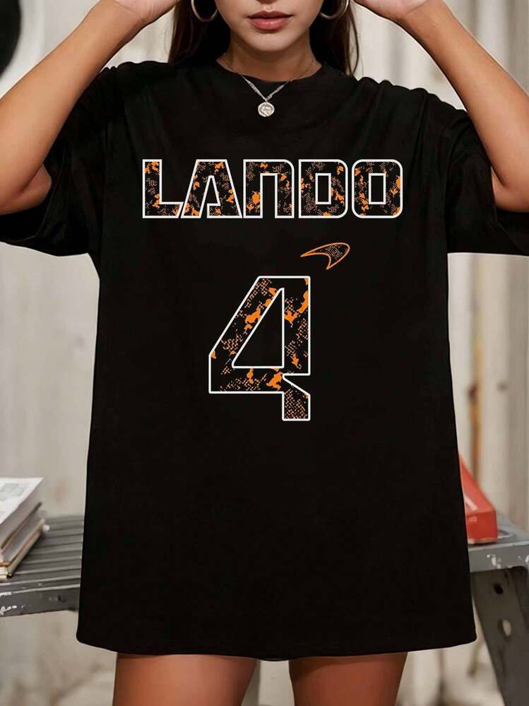 L-LandoS N-NorrisS 4 M-McLarens F1 Driver Name & Number Graphic Oversized Black T-Shirt - Black - View 1