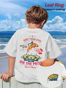 Camisetas de Verano de , Camiseta Gráfica de Buzz  y Pizza Planet, Perfecta para Chicos Geniales.Regalo para Adolescente, Camiseta de Manga Corta para Niños, Cómoda y Transpirable.Ropa infantil de 180g de algodón puro, adecuada tanto para niños como para niñas. Ideal para uso diario, vacaciones, actividades al aire libre y como regalo para niños. - Azul - Ver 7