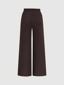 2026 Summer New Arrival Women Coffee Brown Back Bow Tie Ruched Waist Sleeveless Top & Draped Wide Leg Pants Commuter Two Pieces Set - Coffee Brown - View 6