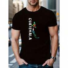T-Shirt With Guatemalan-Inspired Design - Soft And Breathable Polyester, Crew Neck, Regular Fit, Men's Casual Summer T-Shirt - Vibrant Bird Print, Comfortable Wear, Made In The USA - 黑色 - 查看 1