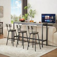 Long Bar Table With 3 Upholstered PU Bar Stools, Industrial Bar Table And Chairs For The Kitchen, Breakfast Room, Living Room, Banquet Hall, In Rustic Grey And Black - Black - View 3