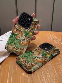 1件装 时尚复古可爱虎纹竖条纹仿皮防震防指纹保护手机壳 兼容苹果及其他型号 - 彩色 - 查看 3