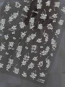 1pc 5D White Blooming Flower Bow Rhinestone Pearl 3D Embossed Nail Art Decor Stickers - White - View 3