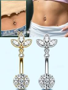 Belly Button Rings 14G Dangle Lotus Belly Navel Rings For Women Belly Navel Piercing Jewelry 10MM Barbell - Flower - View 1