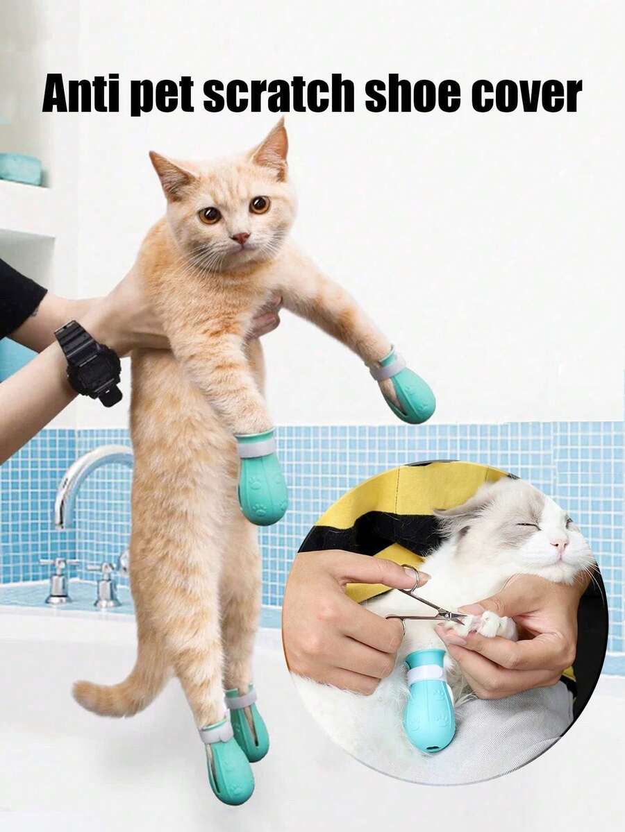 Anti-Scratch And Bite Cat Paw Covers, Cat Paw Sleeves For Bathing, Anti-Scratch And Anti-Licking Pet Paw Covers, For Bathing And Nail Clipping, Can Be Used With Pet Cat Head Cover Space Helmet, Prevents Cat From Biting, Set Of 4 - View 1