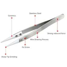 Precision Interchangeable Ceramic Tip Tweezers, High Temperature 1200°C Resistant Stainless Steel Straight, Curved, Reverse Handle White Set - Tweezers - View 8