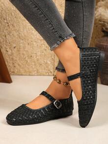 Women's Retro Mary Jane Flat Shoes, Square Toe Soft Sole, Multiple Colors Available, Versatile For Spring/Summer - Black - View 2