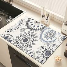 1pc Bohemian Pattern Printed Absorbent Dish Drying Mat, Espresso Machine Countertop Absorbent Mat, Sink Drainage Mat, Soft Faucet Absorbent Mat, Sink Cup Mat, Home & Kitchen, Bathroom Accessories - Multicolor - View 4