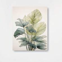 Póster de pared 2D plano, 1 pieza, de hoja botánica bohemia - Impresión en lienzo de hoja verde minimalista moderna adecuada para sala de estar y pintura de hoja natural para decoración del hogar, decoraciones HD para regalo de inauguración de casa - Enmarcado - Ver 1