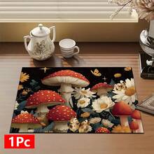 1pc Mushroom Pattern Printed Absorbent Dish Drying Mat, Dish Drying Mat, Espresso Machine Countertop Absorbent Mat, Sink Drain Mat, Soft Faucet Absorbent Mat, Sink Cup Mat, Kitchen Supplies, Bathroom Supplies - Multicolor - View 13