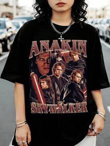 A-AnakinS S-SkywalkerS S-StarSS W-WarsSS Vintage 90-tals Bootleg T-shirt Retro D-DarthS V-VaderS Grafisk T-shirt sommaroutfit dam - Svart - Visa 7