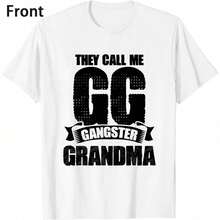 1 Black Cotton T-Shirt With "They Call Me GG Gangster Grandma" Print, Combed Design, Short Sleeves, Round Neck, Casual Fit For Women, Perfect Gift For Grandmothers, Humorous Clothing. | Funny Design T-Shirt | Cotton Fabric, Fun - 灰色 - 查看 3