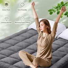 Samebed Queen Mattress Topper, Cooling Mattress Topper Queen, Cool Mattress Protector, Quilted Fitted Premium Mattress Pad, Deep Pocket Cover Stretches Up To 21 Inches, Mattress Pad For Bed, Cool Bedding, The Of The Bedroom, Quilted, Closely Fit, Machine-Washable - Màu Xám nhạt - Xem 5