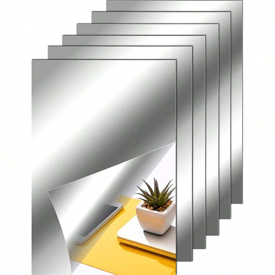 6pcs/10pcs Self-Adhesive Acrylic Mirror Wall Stickers - Flexible Non-Glass Decorative Patches, Suitable For Home And Wedding Decor, Perfect For Table Centerpieces - Silver - View 1