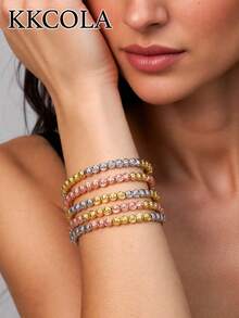 KKCOLA 1pc Fashionable Versatile Tri-Color Beaded Knife Pattern Bracelet, Suitable For Parties, Festivals, Jewelry, Daily Matching, Gift For Lover, Mother, Daughter (Bead Colors Random) - Gold - View 4