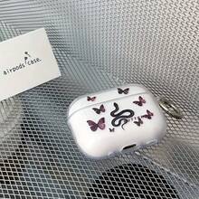 黑色蝴蝶印花耳機保護殼，透明設計附扣環，柔軟防摔保護套，適用於 Apple 1/2/3/4/Pro - 彩色 - 查看 4
