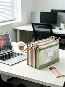A4 Size Transparent Mesh Zipper File Bag, Suitable For Elementary, Middle, And High School Students, Large Capacity Can Hold Textbooks, Notebooks, Homework, Upgraded Craftsmanship, Zipper Style Sent Randomly - Multicolor - View 1