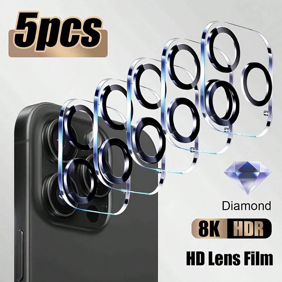5 Packs Tempered Glass Camera Lens Protector, Anti-Scratch Anti-Drop HD Clear Lens Guard Compatible With IPhone 17/16/15/14/13/12/11 Pro Max/16 Pro/16 Plus/16e/17 Air/17 Pro/17 Pro Max, Full Coverage Camera Protector Film