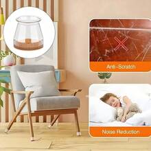 Conjunto de 4/12/24 Peças de Capas Transparentes de Silicone para Pés de Cadeira, com Base de Feltro Integrada, Proporcionando Excelente Resistência ao Deslizamento e Resistência a Arranhões. Possui Design de Redução de Ruído e é Adequado para Pisos de Madeira, Mesas de Jantar, Bancos de Bar - redondo - Visão 6
