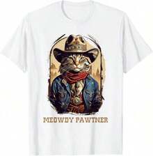 1 Pack Men's T-Shirt Meow, Buddy, Funny Cat, Cowboy, Wild West Meme Men's T-Shirt - 紅色 - 查看 5