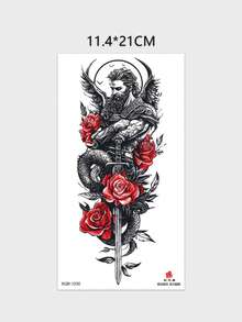 5 piezas de tatuajes temporales grandes, pegatinas para el Body con patrones de rosa roja, héroe y belleza, tatuajes falsos unisex para muslo, brazo, pierna y pecho - Navideño - Ver 7