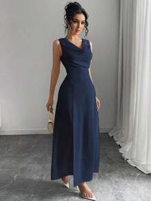MEXChiquease Vestido elegante de mujer de unicolor con cuello en V, abertura alta y sin mangas, vestido de noche formal, vestido largo sexy, Día de San ValentínMEX GGVP - Rosa - Ver 11