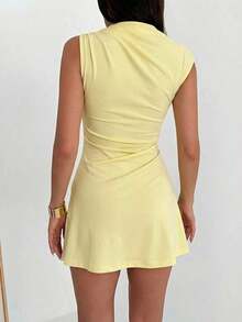 MEXAloruh Vestido decorativo de metal de color sólido elegante, para uso casual y de fiestaMEX CWXK - Amarillo claro 3 - Ver 2