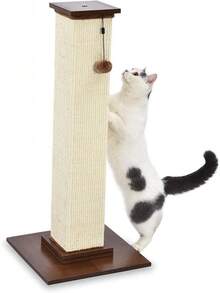 Cat Scratching Post For Indoor Cats 80cm Grey With Dangling Toy Natural Sisal Scratcher - Heavy Duty - Wood (90 Cm) - View 1