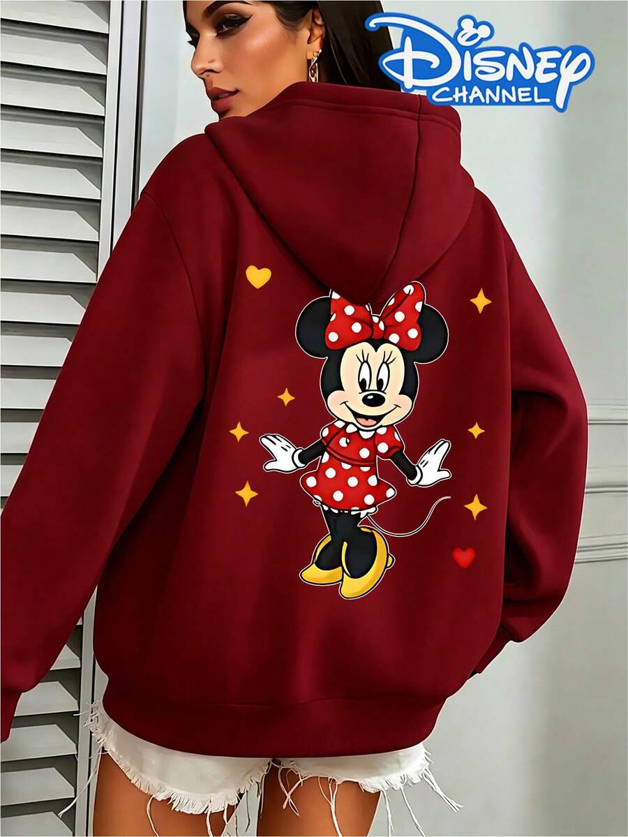 Disney Cute Minnie Mouse Heart And Star Print Hoodie,  Women's Hoodie, Men's Hoodie,Fathers Day Gift,Fourth Of July,Disney Collaboration - Đỏ - Xem 1