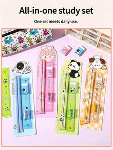 20PCS/4 Sets Cartoon Pencil Stationery Set, Small Gift Student Souvenir, Student 5-Piece/Set Wholesale, Suitable For Back To School Gift, Enrollment Souvenir, Graduation Small Gift, Classroom Student Reward, Classroom Evaluation Small Prize - Sets - View 7