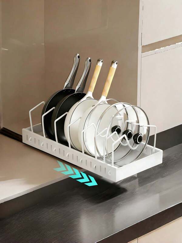 1PC Expandable Pull-Out Pot Lid Organizer, Adjustable Kitchen Cabinet Pan Rack, White Metal Storage Holder For Bakeware, Plates And Cookware1PC Expandable Pull-Out Pot Lid Organizer, Adjustable Kitchen Cabinet Pan Rack, White Metal Storage Holder For Bakeware, Plates And Cookware