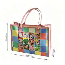 Miniso Pixar Toy Story Characters Tote Bag - All-Star Grid Print Canvas Shoulder Bag, Large Capacity Handbag For Work, School, Travel & Shopping - White - View 5